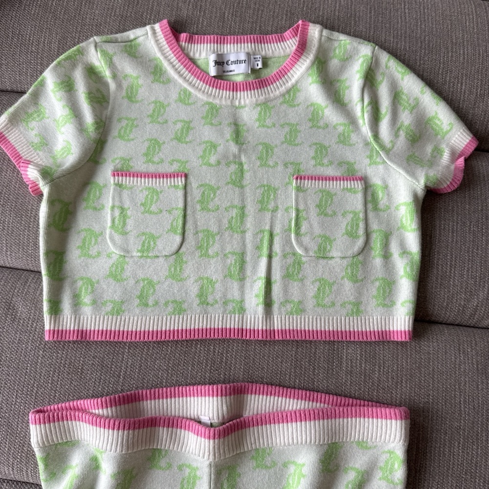 Juicy Couture Cream and Pink Knit Top and Skirt Set